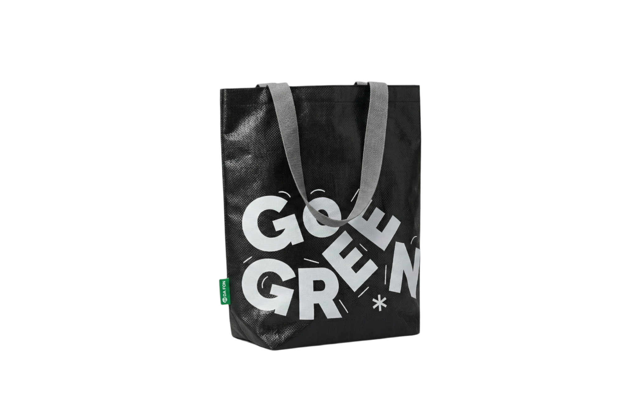 大豐環保再生購物袋(中)，有底袋設計，100% 再生 PP 材質，容量適中，適合日常購物與企業活動。｜Medium-sized eco-friendly shopping bag with bottom design, made from 100% recycled PP by Da Fon Environmental.